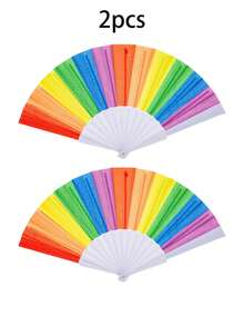 1个/2个/4个彩虹手持扇，彩虹折叠扇，多色折叠扇，折叠扇，手持骄傲节扇，手扇，婚礼折叠扇，可折叠手扇，白色DIY工艺扇 - 彩色 - 查看 14