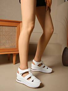 Women Platform Wedge Sport Sandals, Waterproof Closed Toe Gladiator Sandals, Fashion Hollow Chunky Sole Magic Tape Casual Shoes, Summer Elevator Comfort Sandals, Round Toe Soft Leisure Walking Shoes, Women Party Essential Comfy Wedge Sandals, Solid Color Thick Bottom Sandals For Ladies