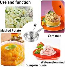 STARLEY-LifeStyle Stainless Steel Potato Ricer With Fixed Disc, Professional Manual Strainer, Rotating Crank, For Vegetables And Mashed Potatoes 20cm - 銀色 - 查看 2