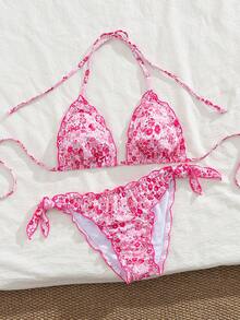 Women's Cute Floral Lace Ruffle Bikini 2 Pieces Set, Suitable For Summer Island Vacation Swimming - Multicolor - View 5