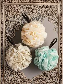 3pcs Super Exfoliating Loofah Puffs - Home Spa Shower Sponge Bath Ball Pouf Mesh Brush - Rich Foams Bubble Face Body Scrubber Rich Foams 3pcs Exfoliating Shower Loofah Puffs - Bath Spa Pouf Mesh Brush Scrubber Ball For Face Body Home Bathroom Decor Summer - Multicolor - View 4