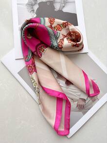 1 条仿丝印花围巾，时尚多功能头带/颈饰，适合日常使用