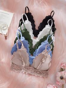 5件套女士夏季前扣法式蕾丝性感文胸，可拆卸衬垫无钢圈舒适性感文胸内衣 - 彩色 - 查看 3