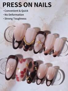 24 件长杏仁 3D 凝胶指甲，打造花朵指甲设计，法式尖头按压指甲，中等珍珠设计，完美贴合亚克力假指甲套装，包含：1 件果冻胶和 1 件指甲锉，法式杏仁尖头指甲，适合女士女孩日常工作节日派对使用美甲用品 - 彩色 - 查看 3