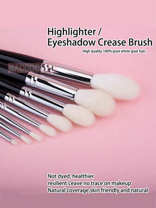 8 PIEZAS Brochas de maquillaje 100% de pelo de cabra para resaltador, sombra de ojos, contorno, resaltado y esculpido, herramienta de belleza con punta afilada