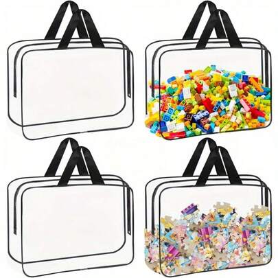 1pc Large Reusable Transparent PVC Toy Storage Bag With Zipper, Ideal For Chess Games, Blocks, Puzzles, Student Books, Checkers