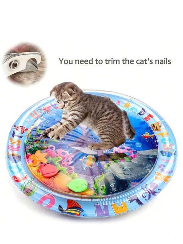 Interactive Splash-Proof Cat Play Mat With Floating Fish Design, PVC Boredom Relief Kick Toy For Indoor Cats, Tap Water Safe