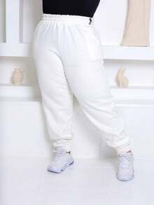 Women's Plus Size Sweatpants - 奶油色 - 查看 1