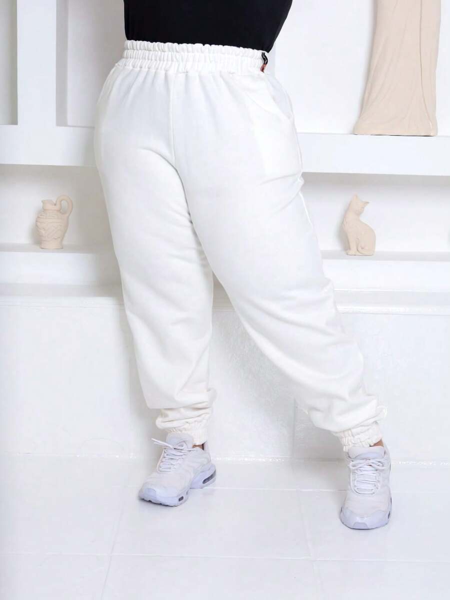 Women's Plus Size Sweatpants - 奶油色 - 查看 1