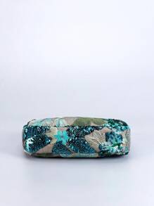 Geantă de umăr cu lanț de broderie cu paiete, geantă crossbody semicerc florală cu broderie cu design clasic, geantă de cină cu fermoar cu cusături cu paiete, la modă pentru femei. Tipul de geantă preferat, geantă multifuncțională, poate fi crossbody, lanț pliat în jumătate poate fi un umăr. (Poziția modelului tăiată aleatoriu)