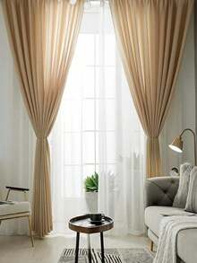 1pc Perforated European Modern Simple Sheer Curtain For Living Room - Brown - View 4