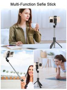 Luz de Relleno LED Portátil Palo Selfie, Palo Selfie Extensible Trípode, Trípode con Control Remoto Inalámbrico, Ligero y Portátil, Compatible con Sistemas iOS y Android, y talla grande, Adecuado para Selfie/Transmisión en Vivo/Fotografía, Perfecto para Vacaciones y Viajes - Luz de belleza negra - Ver 9