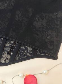 EZNV 1pc Lace Patchwork Fishbone Cute Corset Top, Waist Cincher Bustier