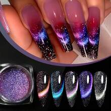 1pc Cat Eye Chrome Nail Powder, Chameleon Magnetic Powder, 9D Cat Eye Effect, Mirror Effect Pigment Powder, Color Changing, Rainbow Colors. Suitable For Women's Nail Art Design, Nail DIY, Holiday Gifts