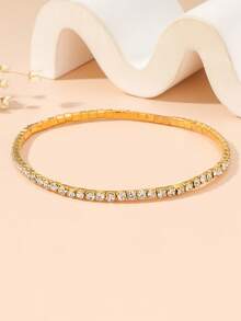 1pc Women's Fully Rhinestone 3mm Anklet, 1pc Women's Fully Rhinestone 5mm Anklet, Versatile Daily Wear Anklets, Foot Chain - 12#-1L Gold - View 4