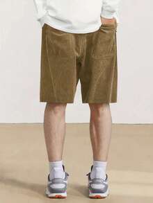 Men's Summer Soft Corduroy Drawstring Waist Casual Beach Shorts With Back Pockets - Brown - View 3