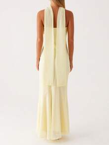 Womens Floral Strapless Dress With Scarf Y2k Backless Sleeveless Tube Maxi Long Dresses Sexy Mesh Bodycon Summer Beachwear - Solid Yellow - 查看 1