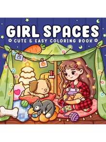 1pc Girl Spaces :Easy Coloring Book For Adults And Teens, Coloring Book Super Cute Designs Of Cozy, Hygge Spaces For Relaxation (Cozy Spaces Coloring) .Back To School A Relaxing Gift For Friends, Couples, And Family . Painting Kit [Default Without Pen]