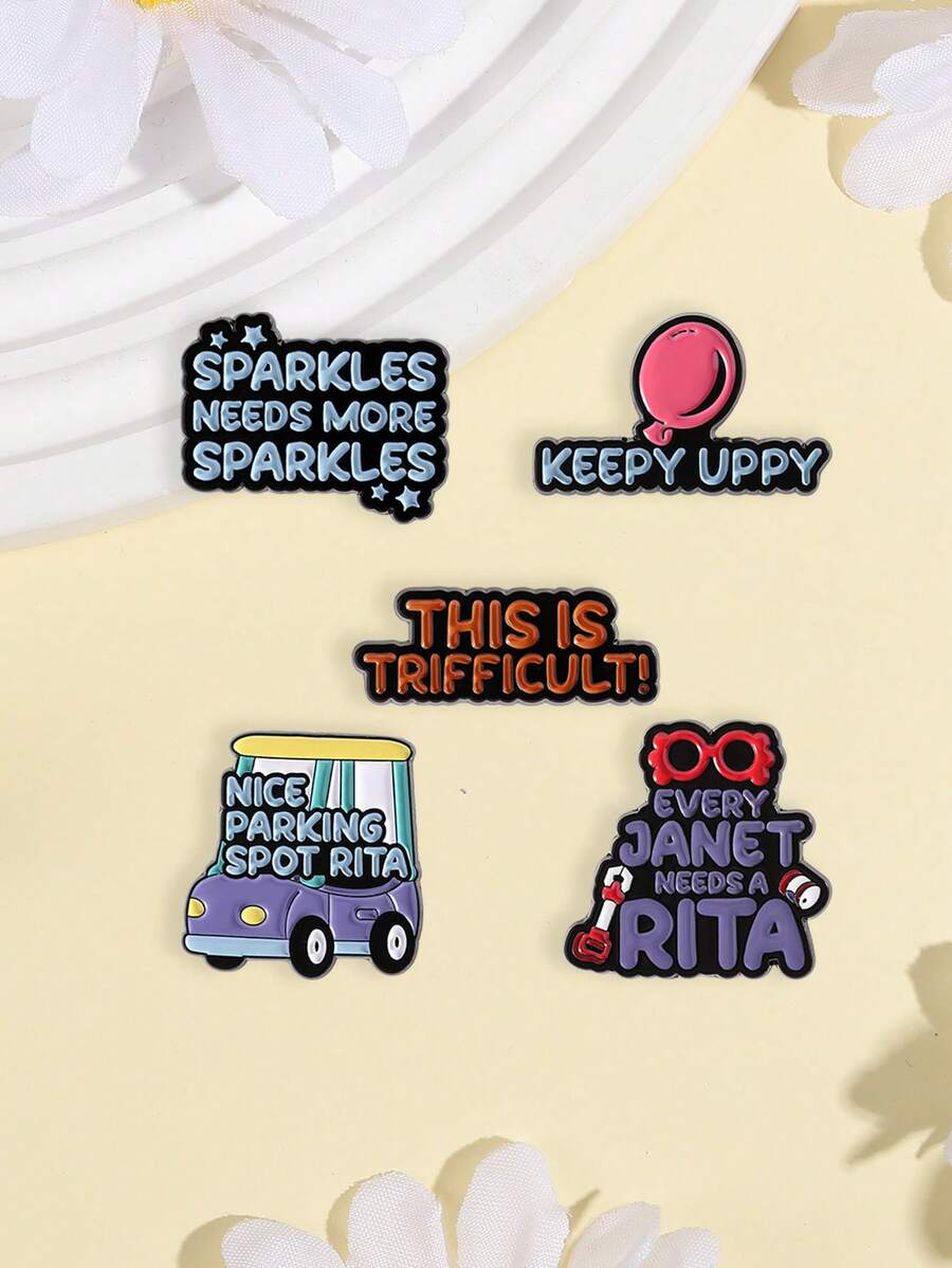 5Pcs This Is Trifficult Enamel Pins Keepy Uppy Nice Parking Spot Rita Brooches Lapel Badges Clothes Jewelry Gift For Best Friends ﻿ - Multicolor - View 1