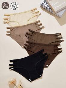 5条装女士纯棉内裤，纯色瓜子色中腰三角内裤，适合女生和学生 - 彩色 - 查看 1