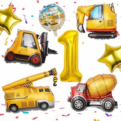 Large Construction Vehicle Balloons For Birthday Party Supplies, Including Excavator, Tractor, Truck, Dump Truck, Crane Balloons For Party, Birthday Party Themes And Gatherings