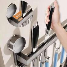 Wall Mount Kitchen Hook Rack Suction Cup No Punching Cooking Tool Holder Kitchen Utensils Organizer Knife Sliding Hanging Shelf