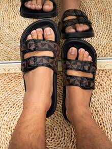 Men's Spring/Summer New Stylish Beach, Outdoor & Home Classic Two-Strap Slide Sandals - Brown - View 4