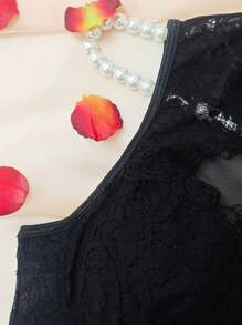 EZNV 1pc Lace Patchwork Fishbone Cute Corset Top, Waist Cincher Bustier