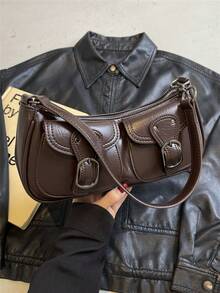 Fashionable Solid Color Retro Shoulder Bag, Suitable For Daily Commute And Travel - Coffee Brown - View 2