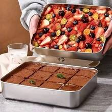 Multi Functional Stainless Steel Square Plate, Flat Bottomed Plate, Internet Famous Cake Baking Tray Mold, Shaped Iron Box Container, Household Baking - Multicolor - View 1