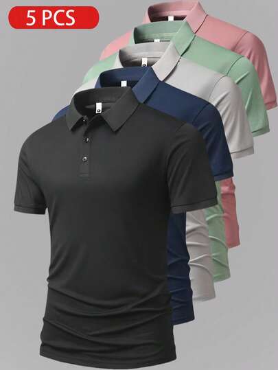 5件男友风男士夏季轻薄透气跑步健身运动休闲短袖Polo衫