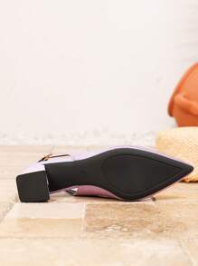 Tacones altos púrpura con punta afilada, sandalias de mujer con tira de satén minimalista, punta cerrada y tacón grueso, nueva colección primavera/verano 2025