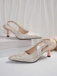 New Summer Pointy Toe Strap Thin Heel Sandals For Women - Champagne - View 5