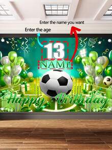 1pc Customizable Soccer Themed Birthday Banner, Polyester Sports Party Decorations With Personalized Names And Ages, Festive Multipurpose Room And Garden Decorations, No Electricity Required, Soccer Room Decorations, No Electricity Required, Three Sizes Available,Multi-Functional,Ornamental,Letter,Stylish,Modern,Colorful,Cute,Adorable,Casual,Custom,Personalised,Unique,Customized,Ideal Gifts For Him,Ideal Gifts For Her Back To School - Multicolor - View 6