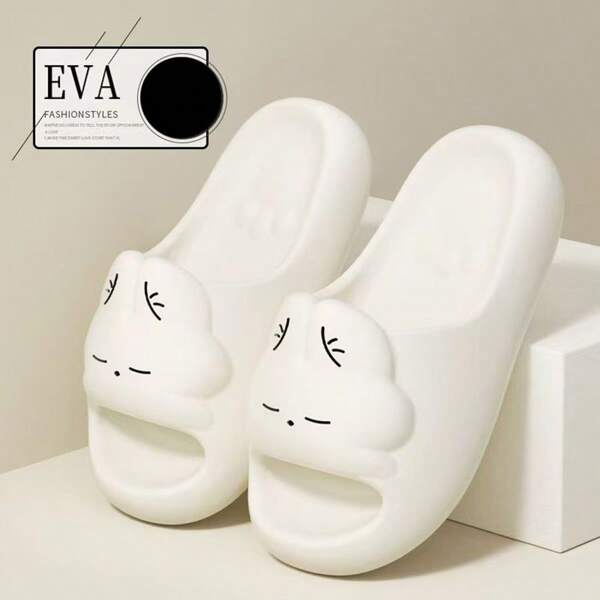 Cómodas zapatillas de EVA con suela suave, transpirable y antideslizante, diseño de conejo de dibujos animados, unicolor, ideales para el hogar y el baño, se pueden usar todo el año.