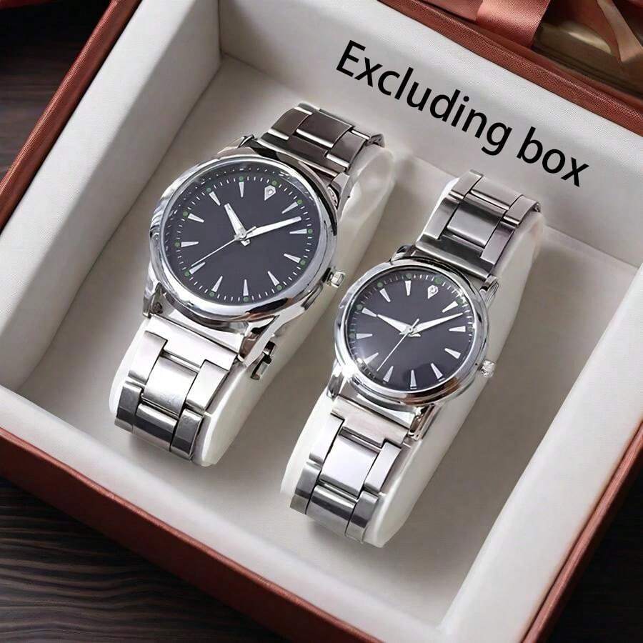 Set de 2 relojes de cuarzo con correa y esfera metálica - Apropiados para ocasiones de negocios y casual, gran regalo para hombres y mujeres