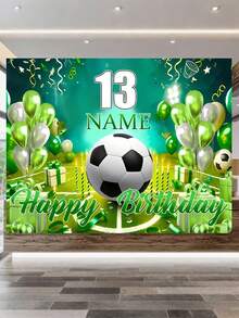 1pc Customizable Soccer Themed Birthday Banner, Polyester Sports Party Decorations With Personalized Names And Ages, Festive Multipurpose Room And Garden Decorations, No Electricity Required, Soccer Room Decorations, No Electricity Required, Three Sizes Available,Multi-Functional,Ornamental,Letter,Stylish,Modern,Colorful,Cute,Adorable,Casual,Custom,Personalised,Unique,Customized,Ideal Gifts For Him,Ideal Gifts For Her Back To School - Multicolor - View 2