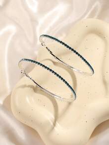 Minimalist Rhinestone Hoop Earrings For Women, Versatile Fashion Elegant Geometric Circle Dangle Earrings - Lake Blue - View 2