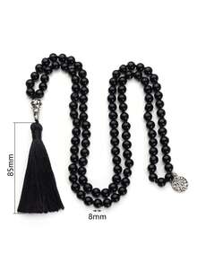 YAUKIA 8mm Tassel Long Necklace,Volcanic Stone Black Agate Beaded 108 Mala Beaded Necklace,Meditation,Yoga,Prayer, Bohemia Jewelry For Women Men - Black - View 4