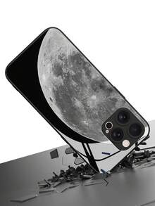 1 件简约个性化黑白星球图案防震玻璃手机壳，兼容 17 Pro Max/17 Air/16 Pro Max/15/14 Plus/13/12/11/XR/8P 和 Galaxy S25/S24/S23 Ultra/S22/S20/Note20/Note10/A56/A53/A14/A05 - 彩色 - 查看 4