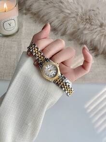 1pc Women Golden Round Dial With Alloy Strap Casual Luxury Quartz Wristwatch Watch Suitable For Women Party,Holiday,Birthday Wear Or As Sisters,The Best Gift For A Lady - one-size - View 4