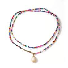 PHCOO 1pc Bohemian Double Layer Colorful Bead & Shell Necklace For Women, Simple Fashion Beach Style Versatile Accessory