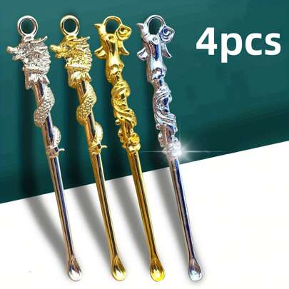 4pcs Dragon & Phoenix Ear Spoon Keychain - Ear Cleaning Tool, No-Battery, Practical Earwax Removal Tool For Home & Personal