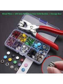 200/100/50pcs Five-Claw Snap Fastener Kit, Metal Snap Fastener Set For Sewing With Manual Plier, Fastener And Storage Box, For DIY Crafts, Clothes, Hats, Bags - Silver - View 14