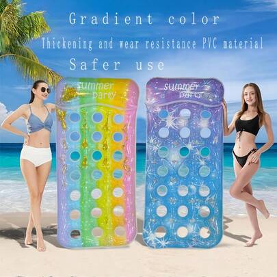 1pc Inflatable Sequin Gradient Single/Double Lounger Floating Bed, PVC Material, Suitable For Pool, Outdoor, Couples