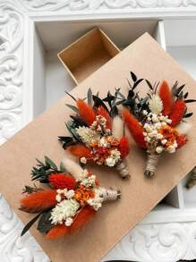 Conjunto bohemio de mini ramos de flores secas | Arreglos en botellas pequeñas | Decoraciones de mesa | Regalo en caja con iniciales, decoración de otoño