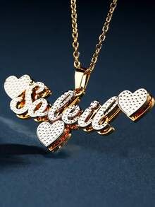 1pc Custom Nameplate Necklace , Double Plated Name Necklace, Silver Name Plate Necklace, Double Layer Light And Shadow Effect Name, 3 Heart-Shaped Style Pendants With Special Relief Craftsmanship, 3D Name Pendant, Birthday Gift For Her, Comes With Exquisite Gift Boxes For Valentine's Day, Daily Gifts, And Mother's Day Gifts - Multicolor - View 8