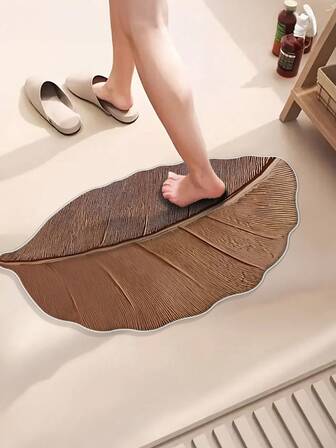 1 件超柔软天鹅绒材料轮胎图案底部，棕色复古热带叶子设计北欧风格家居装饰地毯，可洗浴室垫适用于浴室入口、浴缸、淋浴区