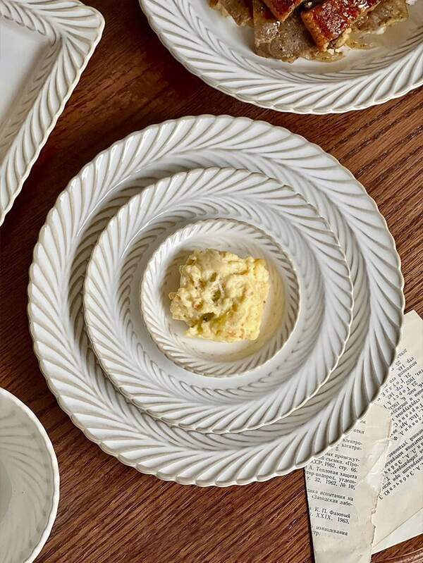 1 pieza Plato de cerámica de comedor estilo retro francés con Adiantum, plato de ensalada para uso doméstico, plato para salsa de tomate/ensalada, plato de condimento de cerámica, plato de postre de té de la tarde, plato de cena occidental para bistec/pasta, plato de ensalada de frutas, plato de servir para restaurante
