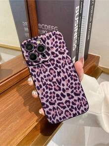 Funda para phone (1 unidad) con estampado de guepardo, carey, perforada, con bordes rectos, estampado de leopardo, negra, calada, anticaídas. Compatible con phone. - Multicolor 3 - Ver 2